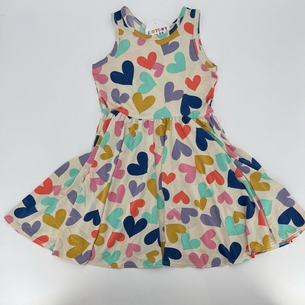 Dot Dot Smile Girl's Tank Dress size 3-4 Sleeveless Beige/Multicolor Hearts